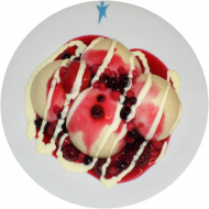 5 Hefeklöße mit Waldfrucht-Dip (15,19,81) und Vanillesoße (1,19)