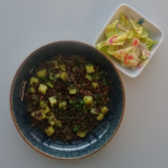 Linsen-Kartoffel-Kokos-Pfanne dazu Blattsalat und Himbeervinaigrette (49)
