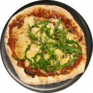 Sie können aus 6 verschiedenen Pizzavariationen wählen. Heutige Tagesempfehlung: Pizza 'Bolognese' mit Rinderhackfleisch, Tomate, Gouda und Rucola (19,81)