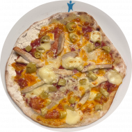 Sie können aus 6 verschiedenen Pizzavariationen wählen. Heutige Tagesempfehlung: Pizza 'Madrid' mit Hähnchenstreifen, Jalapenos, Gouda, Cheddar und Mozzarella (1,19,81)