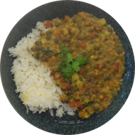 'Indisches Dal' - Aromatisches Linsen-Kartoffel-Curry mit frischer Minze (2,3,18,81) dazu Basmatireis