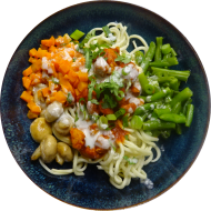 'Asia-Dragon-Bowl' mit Sojaschnetzel, knackigem Gemüse und Cashew-Dressing (3,18,74,81)