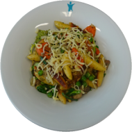 Schupfnudelpfanne mit buntem Gemüse, Sonnenblumenkernen und Pilzen (15,19,81)