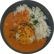'Butter Chicken' marinierte Hähnchenbrust mit Knoblauch, Joghurt, Zimt, Honig und Garam Masala (19,48) dazu Jasminreis