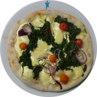Sie können aus 6 verschiedenen Pizzavariationen wählen. Heutige Tagesempfehlung: Pizza 'Ricotta Spinaci' mit Frischkäse und Spinat (19,81)