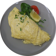 Frühstück in der Cafete: 'Omelette mit Würzfleisch' - hausgemachtes Omelette mit Würzfleisch und frischen Kräutern (1,15,16,18,19,21,24,44,81) dazu ein Heißgetränk 0,2l