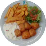 'Fish'n Chips' mit würziger Remouladensoße (8,9,15,16,19,81)