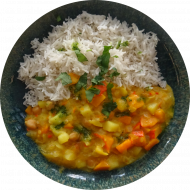 Blumenkohl-Kartoffel-Curry mit Kichererbsen (2,49) dazu Basmatireis