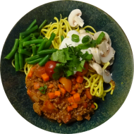 Asia-Dragon-Bowl mit Rinderhackfleisch und Cashew-Dressing (19,74,81)