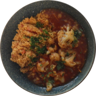 Afghanisches 'Golpi' - Blumenkohl in pikanter Tomatensoße (49) dazu Couscous a la Nuri (81)