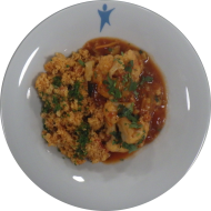 Kleine Portion: Afghanisches 'Golpi' - Blumenkohl in pikanter Tomatensoße (49) dazu Couscous a la Nuri (81)