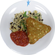 Brokkoli-Nuss-Ecke (20,71,72,81,84) und Salsadip (9) dazu Bohnen-Quinoa-Couscous (49,81)
