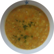 Erbseneintopf (3,21) mit Roggenmischbrot (81,82,83)