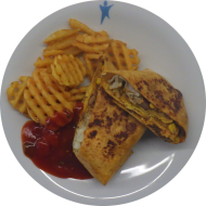 'Mexican-Taco-Wrap' mit Chili con carne und Tacos (19,81) und Gitterkartoffeln (81)