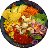 Bunte Bowl mit Bratgemüse, Kohlrabi, Mango, Feta, Brokkoli, Paprika und (2,23,81) Zum selbst zusammenstellen / Selbstentnahme