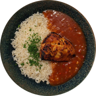 Gegrilltes Hähnchen Piri Piri scharf mariniert mit fruchtiger Tomaten-Paprikasoße (49) dazu Langkornreis