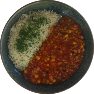 'Chili sin Carne' dazu Kräuterreis (18,49)